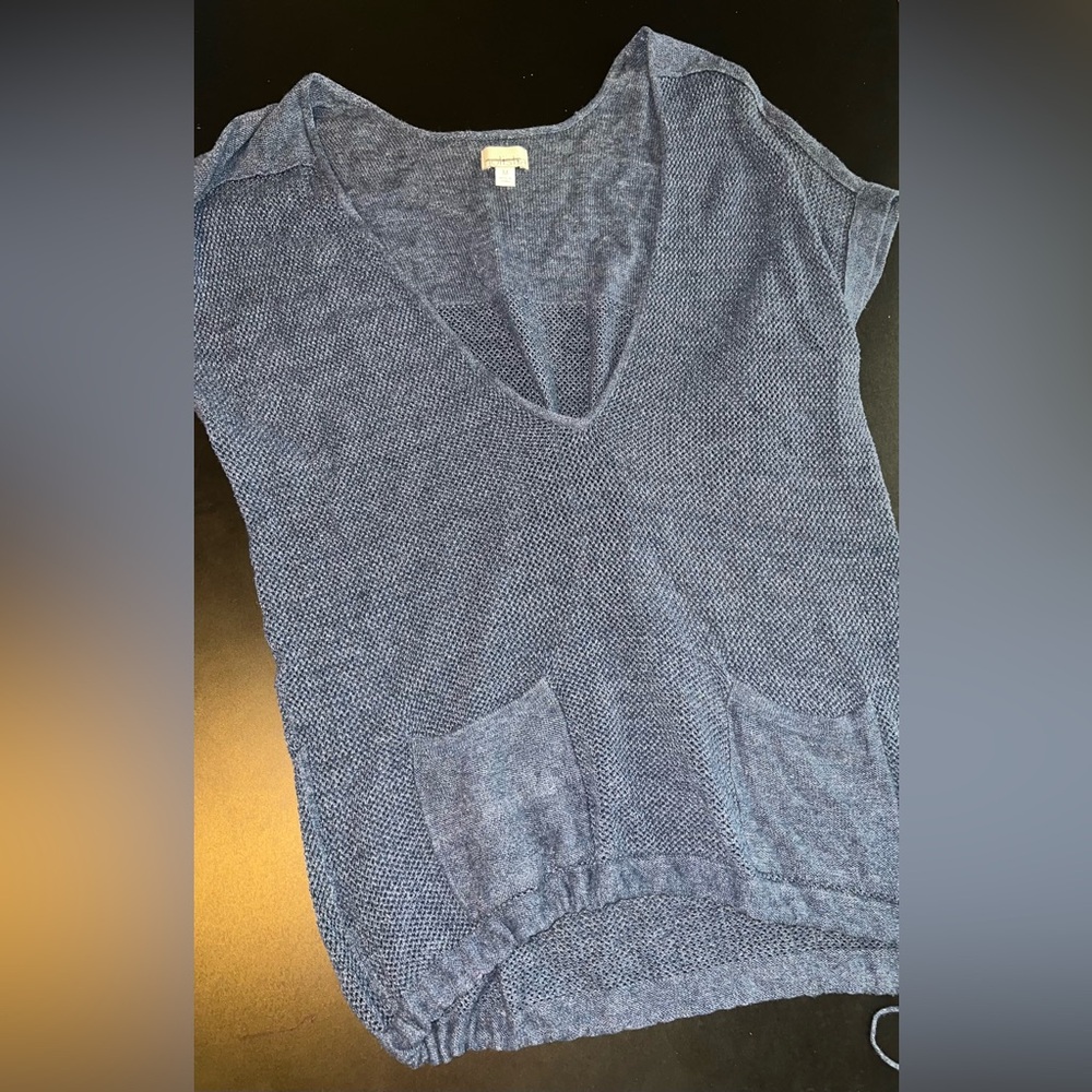 Holistia Blue Organic Cotton Knit Beach V-Neck Cinch Bottom Top Size Medium EUC